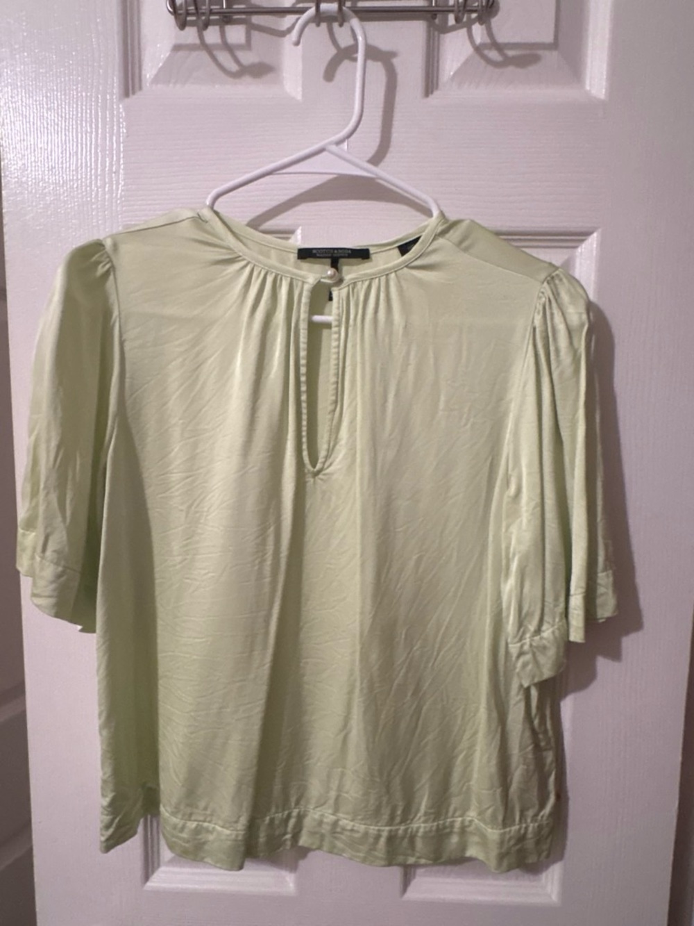 Scotch & Soda Pale Green Pearl-Button Peasant Blouse
